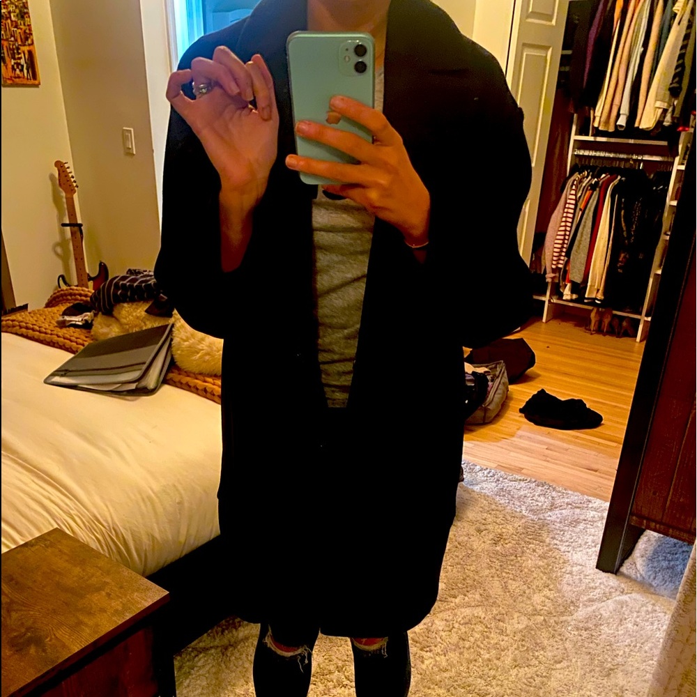 Topshop single breasted mid length coat in black